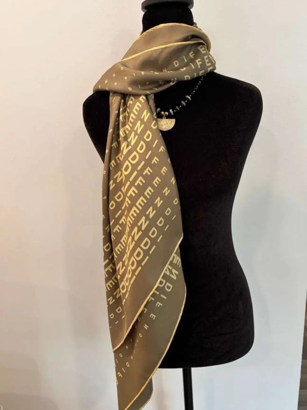Fendi Silk Scarf Brown Beige Logo Print Hand Rolled Made in Italy